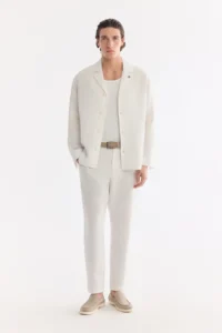 Avva Men's White Open Collar Breathable 100% Linen Comfort Fit Shirt Jacket - Image 7