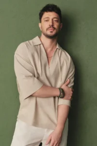 Avva Men's Stone V-Neck Cotton Linen Blended Short Sleeve Comfort Fit Shirt - Image 2