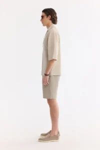 Avva Men's Stone V-Neck Cotton Linen Blended Short Sleeve Comfort Fit Shirt - Image 5