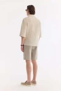 Avva Men's Stone V-Neck Cotton Linen Blended Short Sleeve Comfort Fit Shirt - Image 6
