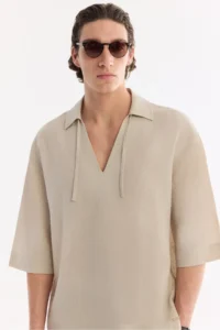 Avva Men's Stone V-Neck Cotton Linen Blended Short Sleeve Comfort Fit Shirt - Image 7