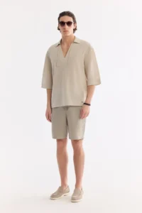 Avva Men's Stone V-Neck Cotton Linen Blended Short Sleeve Comfort Fit Shirt - Image 8