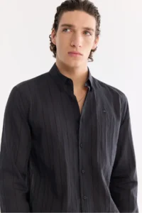 Avva Men's Black Bottom Lined Cotton Soft Touch Comfort Fit Shirt - Image 2