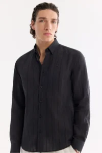 Avva Men's Black Bottom Lined Cotton Soft Touch Comfort Fit Shirt - Image 5