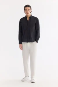 Avva Men's Black Bottom Lined Cotton Soft Touch Comfort Fit Shirt - Image 6