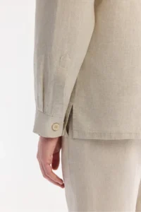 Avva Men's Beige Embroidery Collar 100% Linen Breathable Comfort Fit Shirt Jacket - Image 6