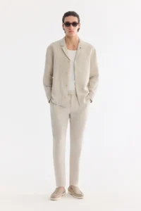 Avva Men's Beige Embroidery Collar 100% Linen Breathable Comfort Fit Shirt Jacket - Image 8