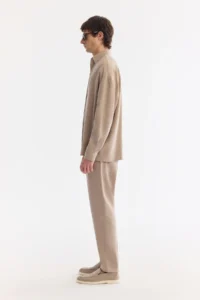 Avva Men's Beige Bottom Collar Breathable Modal Blend Soft Touch Oversize Fit Shirt - Image 3