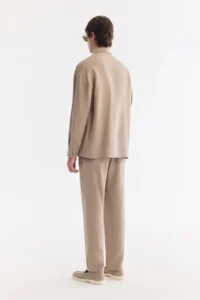 Avva Men's Beige Bottom Collar Breathable Modal Blend Soft Touch Oversize Fit Shirt - Image 4