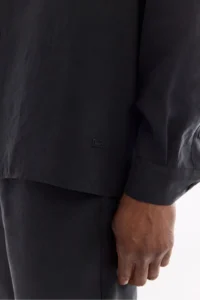 Avva Men's Black Bottom Collar Breathable Modal Blend Soft Touch Oversize Fit Shirt - Image 5