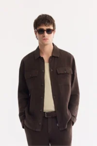 Avva Men's Brown Classic Collar Breathable 100% Linen Comfort Fit Shirt Jacket - Image 2