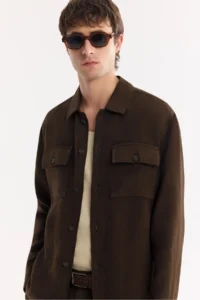 Avva Men's Brown Classic Collar Breathable 100% Linen Comfort Fit Shirt Jacket - Image 5