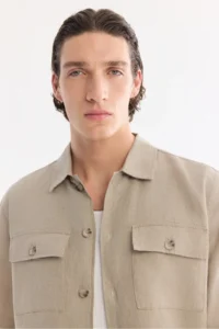 Avva Men's Gray Classic Collar Breathable 100% Linen Comfort Fit Shirt Jacket - Image 2