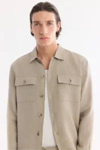 Avva Men's Gray Classic Collar Breathable 100% Linen Comfort Fit Shirt Jacket - Image 8