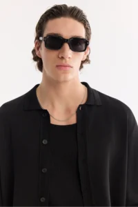 Avva Men's Black Polo Collar Buttoned Rayon Regular Fit Cardigan - Image 2
