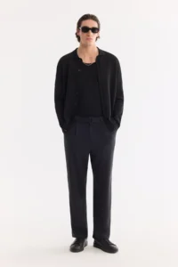 Avva Men's Black Polo Collar Buttoned Rayon Regular Fit Cardigan - Image 7