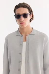 Avva Men's Gray Polo Collar Buttoned Rayon Regular Fit Cardigan - Image 2