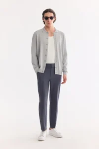 Avva Men's Gray Polo Collar Buttoned Rayon Regular Fit Cardigan - Image 7