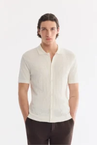 Avva Men's Ecru Polo Neck Front Buttoned Soft Touch Regular Fit Knitwear T-Shirt - Image 2