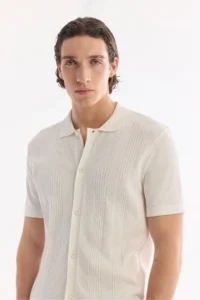 Avva Men's Ecru Polo Neck Front Buttoned Soft Touch Regular Fit Knitwear T-Shirt - Image 3