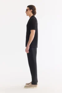 Avva Men's Black Open Collar Front Button Soft Touch Short Sleeve Regular Fit Knitwear T-Shirt - Image 3