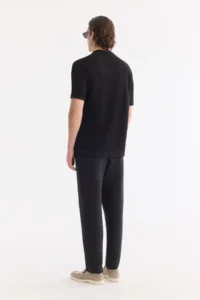 Avva Men's Black Open Collar Front Button Soft Touch Short Sleeve Regular Fit Knitwear T-Shirt - Image 4