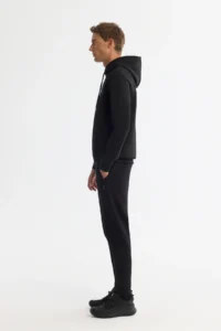 Avva Men's Black Hooded Flexible Soft Texture Interlock Fabric Basic Regular Fit Sweatshirt - Image 3
