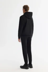 Avva Men's Black Hooded Flexible Soft Texture Interlock Fabric Basic Regular Fit Sweatshirt - Image 4