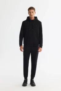 Avva Men's Black Hooded Flexible Soft Texture Interlock Fabric Basic Regular Fit Sweatshirt - Image 5