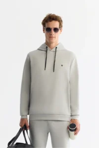 Avva Men's Gray Hooded Flexible Soft Texture Interlock Fabric Basic Regular Fit Sweatshirt