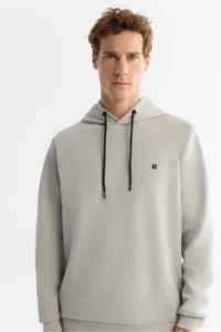Avva Men's Gray Hooded Flexible Soft Texture Interlock Fabric Basic Regular Fit Sweatshirt - Image 2