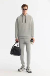 Avva Men's Gray Hooded Flexible Soft Texture Interlock Fabric Basic Regular Fit Sweatshirt - Image 4