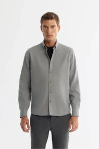 Avva Men's Gray Button Collar 100% Cotton Regular Fit Shirt