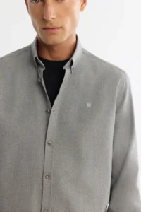 Avva Men's Gray Button Collar 100% Cotton Regular Fit Shirt - Image 2