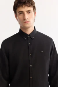 Avva Men's Black Button Collar Cotton Soft Touch Regular Fit Shirt - Image 2