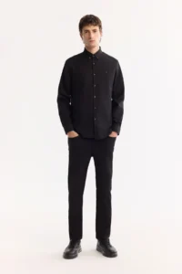 Avva Men's Black Button Collar Cotton Soft Touch Regular Fit Shirt - Image 6