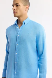 Avva Men's Blue Button-down Collar 100% Linen Comfort Fit Shirt - Image 2