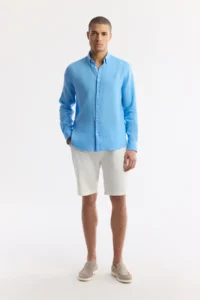 Avva Men's Blue Button-down Collar 100% Linen Comfort Fit Shirt - Image 7