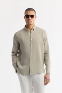 Avva Men's Gray Button-down Collar 100% Linen Comfort Fit Shirt