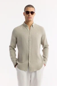 Avva Men's Gray Button-down Collar 100% Linen Comfort Fit Shirt - Image 5