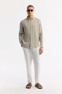 Avva Men's Gray Button-down Collar 100% Linen Comfort Fit Shirt - Image 6
