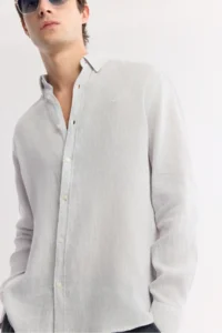 Avva Men's Ice Gray Button Collar 100% Linen Comfort Fit Shirt - Image 2