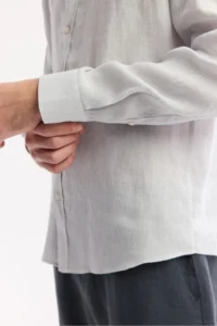 Avva Men's Ice Gray Button Collar 100% Linen Comfort Fit Shirt - Image 3