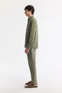Avva Men's Khaki Button Collar 100% Linen Comfort Fit Shirt - Image 3