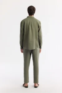 Avva Men's Khaki Button Collar 100% Linen Comfort Fit Shirt - Image 4