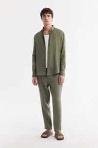 Avva Men's Khaki Button Collar 100% Linen Comfort Fit Shirt - Image 5