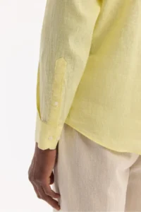 Avva Men's Light Yellow Button-down Collar 100% Linen Comfort Fit Shirt - Image 4