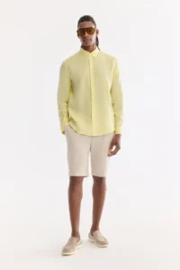 Avva Men's Light Yellow Button-down Collar 100% Linen Comfort Fit Shirt - Image 7