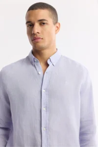 Avva Men's Lilac Button Collar 100% Linen Comfort Fit Shirt - Image 2