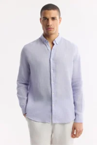 Avva Men's Lilac Button Collar 100% Linen Comfort Fit Shirt - Image 6